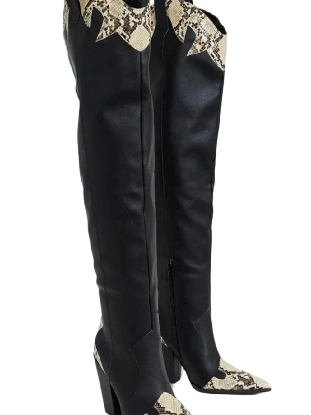 Western Boots Black Over-the-Knee with Snake Print US 10.5 - UK 8